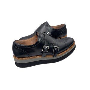 Halogen Mara Loafers Black Leather Monk Strap Platform Oxford Buckle Size 6 M